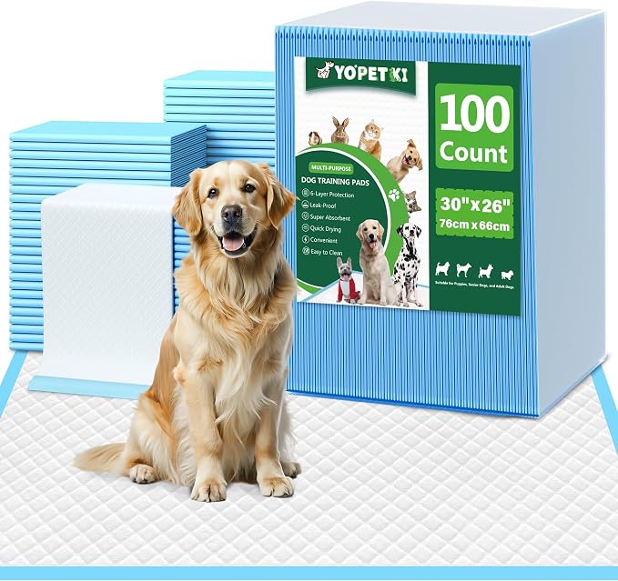 YOPETKI Large Puppy Pads 30"x26" 100 Count, Disposable Dog Pee Pads Leak-Proof, Large Pee Pads for Dogs 100 Bulk Pack, Large Absorbent & Quick-Dry Pet Potty Training Pads for Dogs, Puppies, Doggy