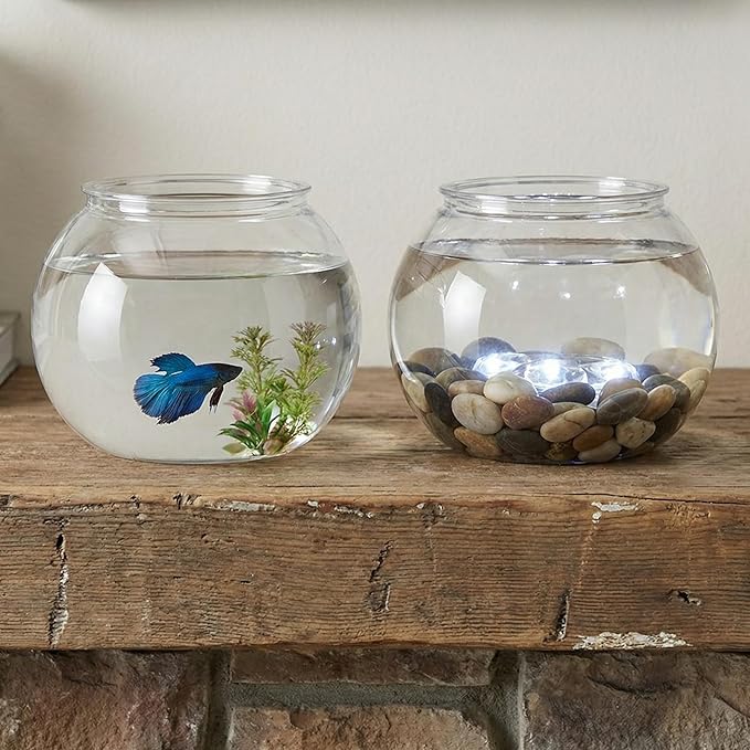 Beavorty Plastic Fish Bowl 0.5 Gallon Clear Spherical Aquarium Tank for Small Goldfish Betta Turtle Desktop Decor Mini Water Garden