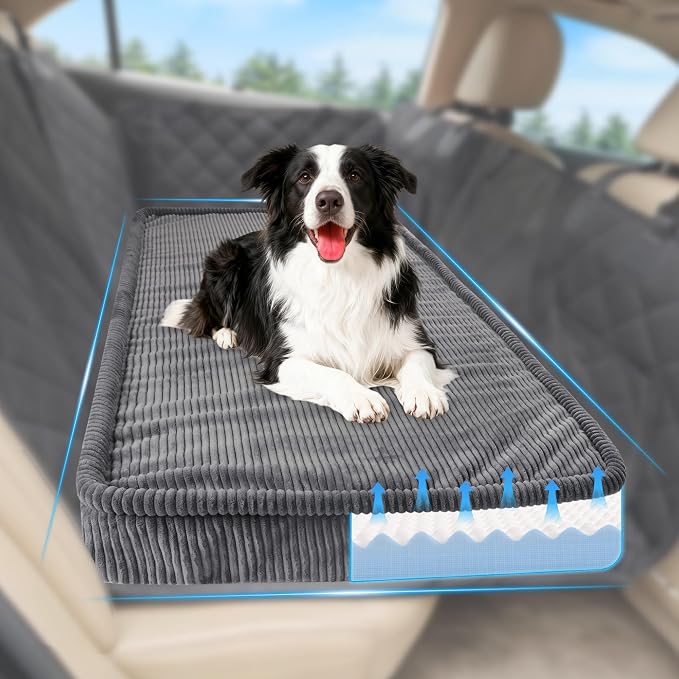 Loiion Dog Car Bed, Non-Slip Backseat Extender Pet Mat 50"x24.6"x4" | Removable, Washable Dog Bed With Waterproof Liner Protects Car Seats, Anti-Slip Travel Bed For Dogs