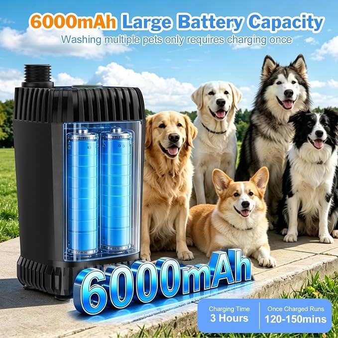 Rechargeable Portable Pet Shower Head Dog Bath Supplies for Indoor Outdoor | Dog Bathing Accessories with LED Display Temperature, IPX8 Waterproof Shower Pump Pet Grooming Tool for Yard Camping