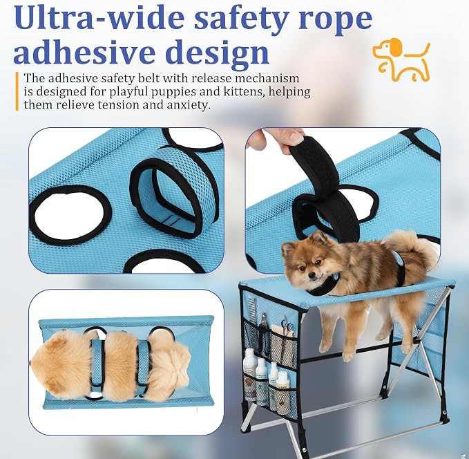 Foldable Pet Grooming Hammock with Stand for Small Dogs & Cats - 8.8 lb | Stand for Dog Grooming Hammock - Aluminium Alloy Support Suitable Support for Nail Trimming, Bathing & Care, No Hook Needed