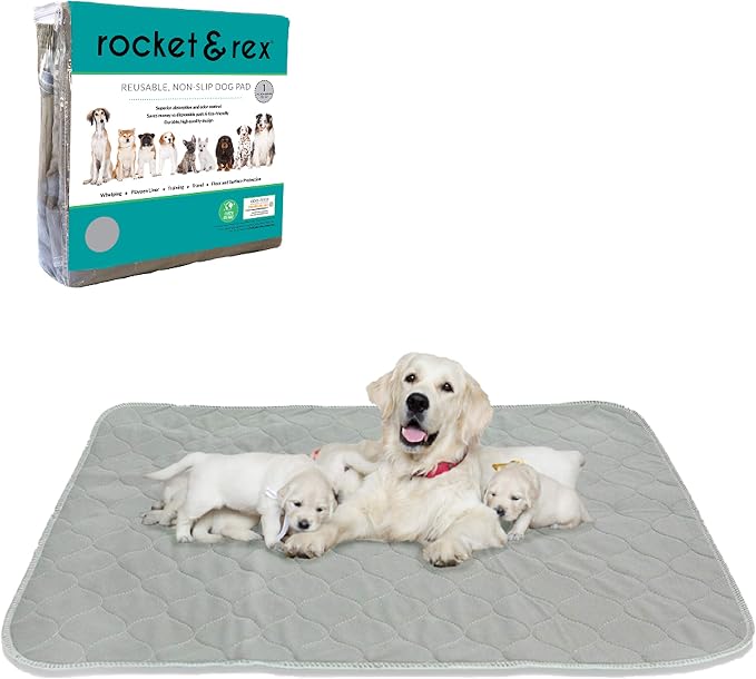 rocket & rex Premium XL Non-Slip Washable Dog Playpen Mat (60"x60") | For whelping, potty training & travel. OEKO-TEX certified, chemical-free.
