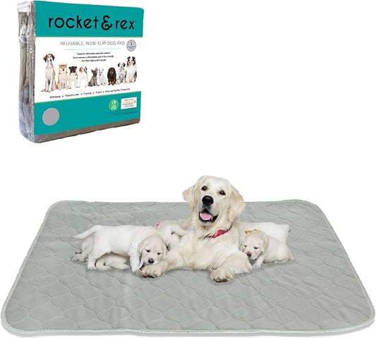 rocket & rex Premium XL Non-Slip Washable Dog Playpen Mat (60"x60") | For whelping, potty training & travel. OEKO-TEX certified, chemical-free.
