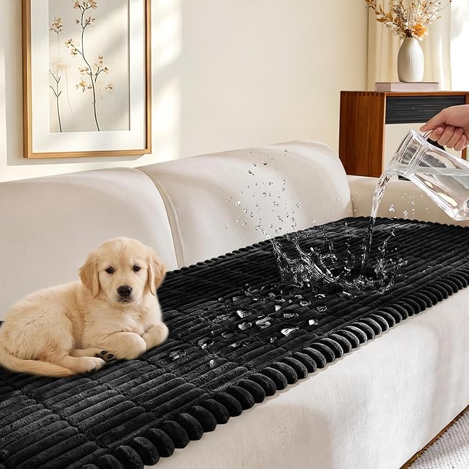 FUANGUI Waterproof Couch Cover Sofa Cover for Dogs and Pets Sofa Protector | Non-Slip Washable Fuzzy Soft Cat Bed Sofa Slipcover for 2-3 Cushion Couch Sofa Pet Friendly, Black, 27.6" x 94.5", 1 pcs