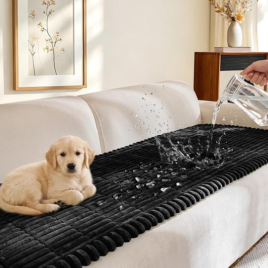 FUANGUI Waterproof Couch Cover Sofa Cover for Dogs and Pets Sofa Protector | Non-Slip Washable Fuzzy Soft Cat Bed Sofa Slipcover for 2-3 Cushion Couch Sofa Pet Friendly, Black, 27.6" x 94.5", 1 pcs