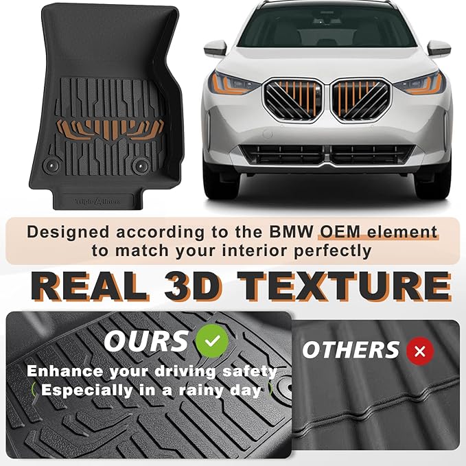TripleAliners Floor Mats & Trunk Mat All Weather Liners Compatible with 2025 2026 BMW X3 Accessories TPE Cargo Custom Fit Anti-Slip Odorless Full Set Liners Protection(Floor Mats & Trunk Mat)