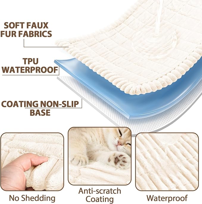 FUANGUI 2 Pack Waterproof Couch Cover for Dogs Pets Sofa Protector | Non-Slip Washable Fuzzy Soft Sofa Slipcover for 2 PCS L Shaped Sofa Pet Friendly, 27.6" x 59.1"+27.6" x 70.9", Beige
