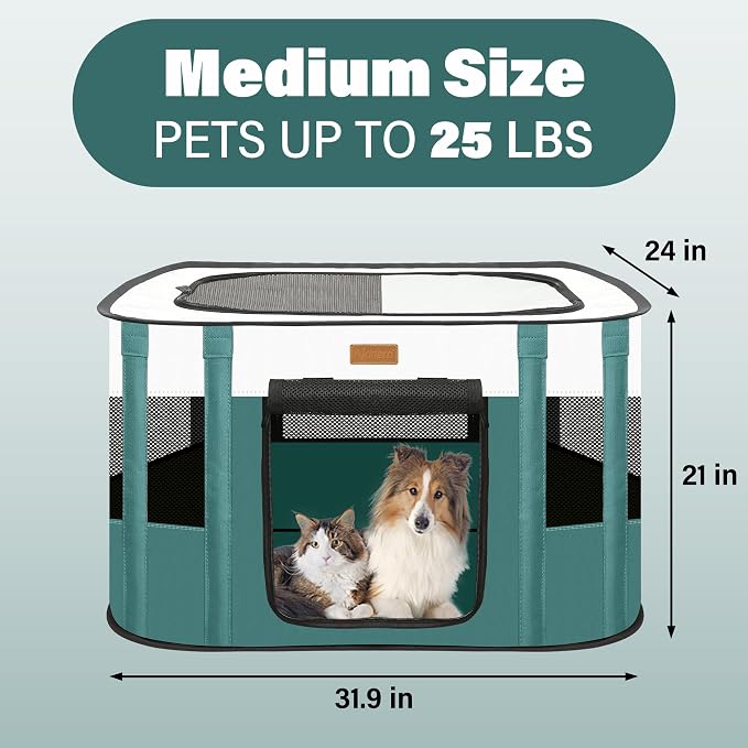 Dog Playpen - Foldable Cat Play Pens for Pubby,Kitten, Rabbit,Portable Pet Tent with Carring Bag for Indoor/Outdoor Travel Camping (Blue-Medium)