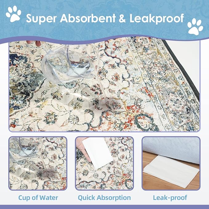 SCLOSE Washable Pee Pads for Dogs 2 Pack, 36" x 24" Reusable Puppy Pads Waterproof, Super Absorbent Dog Rugs, Leakproof, Dog Crate Pad, Playpen Mat, Whelping Pads, Vintage Medallion