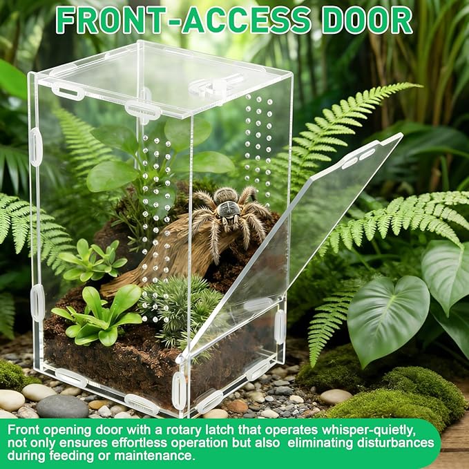 DARENYI Jumping Spider Enclosure, 7.8"x4.7"x4.3" Small Acrylic Terrarium Praying Mantis Enclosure with Front Door, Jumping Spider Habitat for Tarantula, Snail, Lizard, Crabs and Small Reptiles