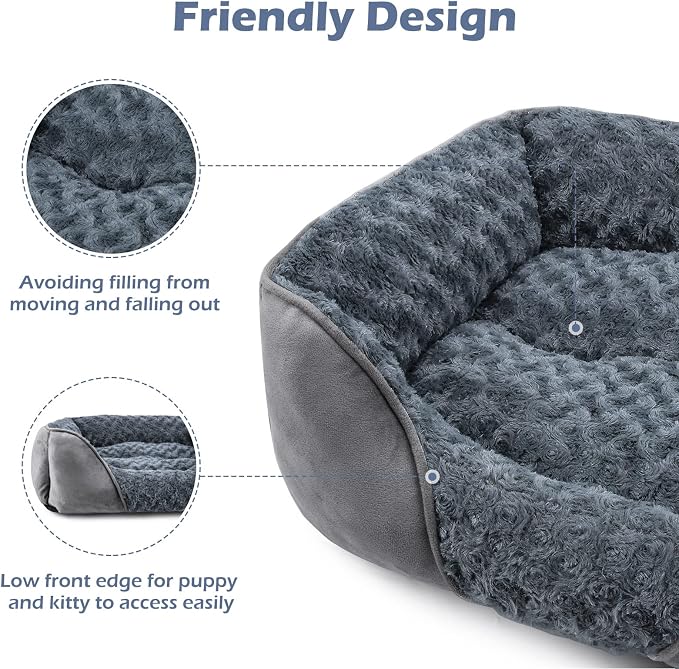 Rectangle Washable Orthopedic Dog Bed for Small, Medium and Large Dogs, Soft Calming, Sleeping Puppy Bed Durable Pet Cuddler with Anti-Slip Bottom, S (20"x19"x6")