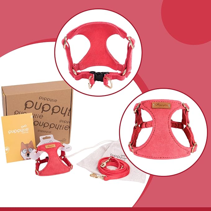 Puppytie Dog Harness with Multifunction Dog Leash,Soft Adjustable No Choke Escape Proof Pet Harness Vest for Medium Dogs or Large Dogs,red-Camellia,M