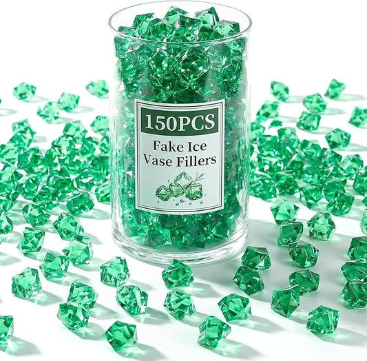 DomeStar 150PCS Fake Ice, Vase Fillers Green Acrylic Fake Diamonds Plastic Gems for Fish Tank Table Scatter Decoration