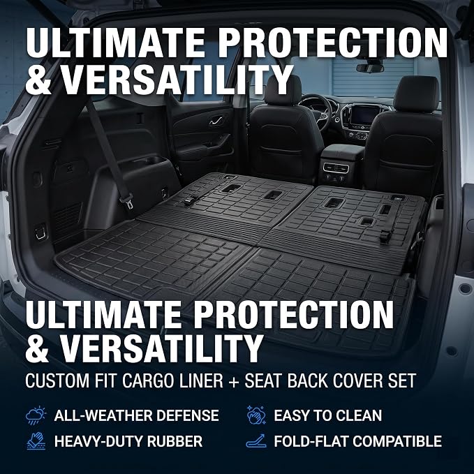 Cargo Mat for 2023 2024 2025 2026 Honda Pilot All Weather TPE Trunk Mat Cargo Liner Back Seat Cover for Pilot Car Accessories (2-in-1 Trunk Liner)