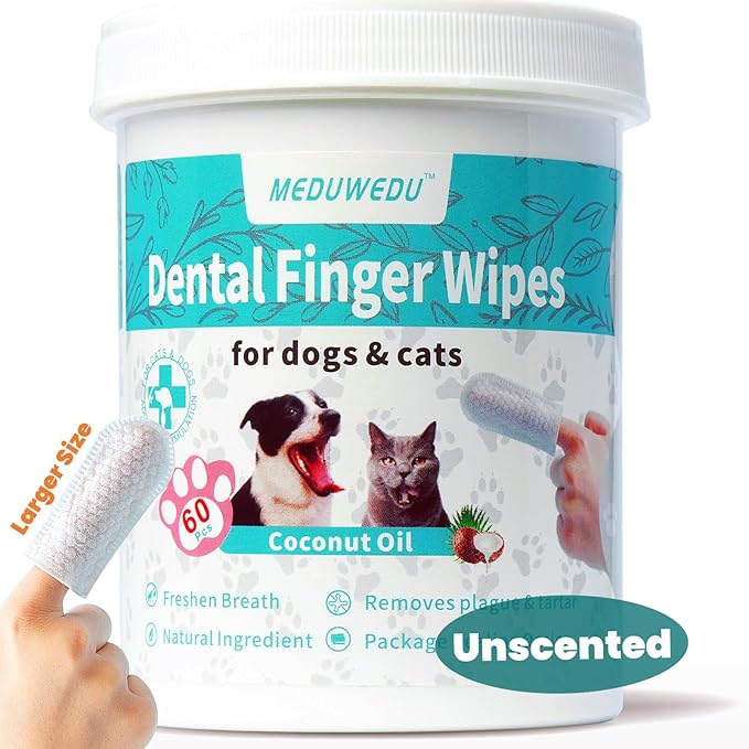MEDUWEDU Wider Dental Care Finger Wipes 60 Counts,Teeth Cleaning Finger Wipes for Dogs & Cats,Reduces Plaque & Supports Oral Freshness, Unscented