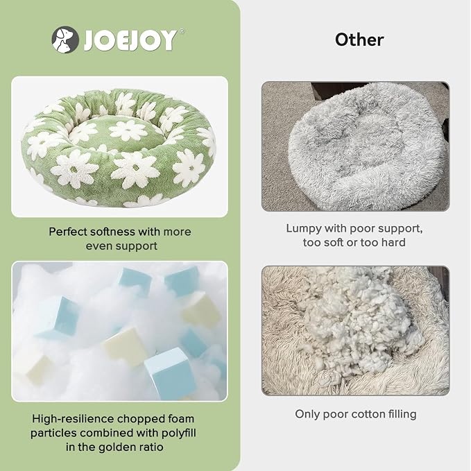 JOEJOY Jacquard Donut Round Dog Beds Medium Sized Dog,Green 30x30x8in, Removable Washable Cover, Cute Pattern, Ultra Soft Fluffy Calming Pet Bed with Thick Supportive Bolster