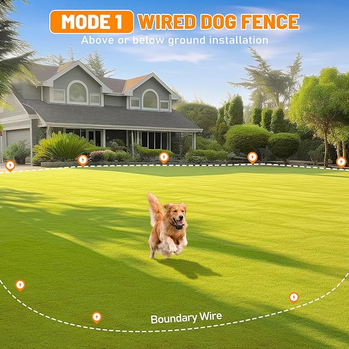 2-in-1 Wired Dog Fence & Remote Training Collar, Underground/Aboveground Dog Fence, Electric Pet Containment System, Tone/Vibration/Shock Mode, 650Ft Wire, for 1 Dogs