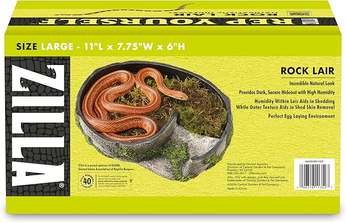 Zilla Rock Lair, Naturalistic Hide, Supports Shedding and Egg-Laying, Retains Humidity, Ideal for Snakes and Lizard, Large