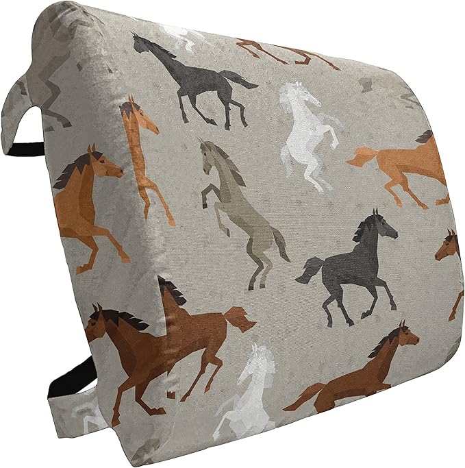 Ambesonne Horses Lumbar Back Support Pillow, Abstract Stallions Simple Design Animals Galloping Curvet Illustration, High Density Foam for Office Chairs Car Seats, 14" x 13", Taupe Black