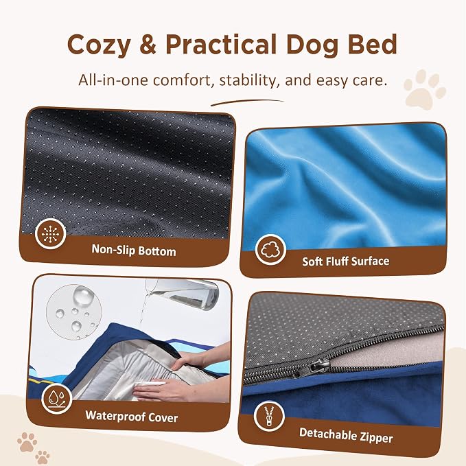 Comfort Expression Orthopedic Dog Bed for Extra Large Dogs with Bolster | Waterproof Dog Couch Bed with Washable Cover & Non-Slip Bottom, Supportive Egg Crate Foam XL Pet Bed, 45x35 Inch