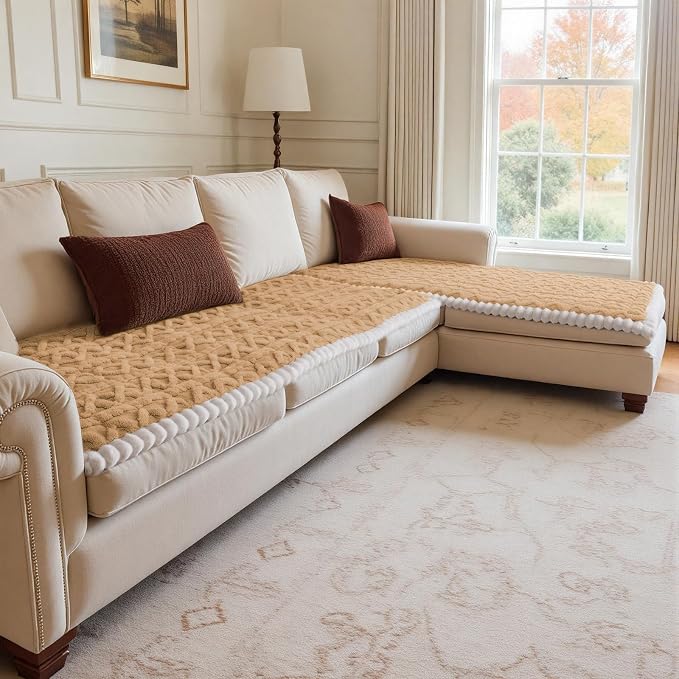 Couch Cover for Dogs, Washable Non Slip Sofa Covers for 3 Cushion Couch Pet Friendly Fuzzy Sofa Protector&Bed Mat for Pets (27.6"x82.7" Light Brown)