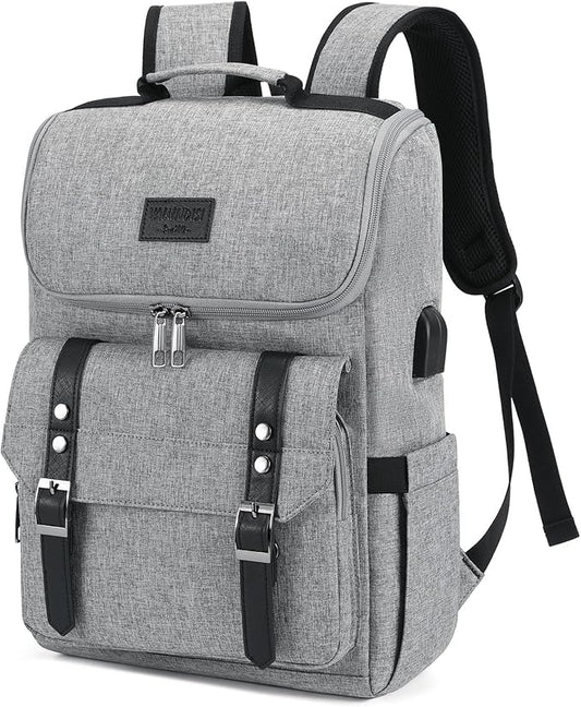 YALUNDISI Vintage Backpack Travel Laptop Backpack with usb Charging Port for Women & Men College Backpack Fits 15.6 Inch Laptop Grey Brown
