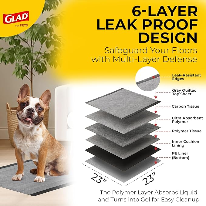 Glad for Pets Black Charcoal Puppy Pads, All-in-One | Puppy Potty Training Pads That Absorb & NEUTRALIZE Urine Instantly | New & Improved Quality Puppy Pee Pads, 14 Count