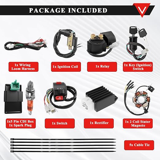 PRO BAT Full Electrics Wiring Harness Kit | for 50cc 70cc 90cc 110cc 125cc Chinese ATV Quad Bike 4 Wheeler Baja SunL Taotao Coolster JCL with CDI Coil Magneto Stator