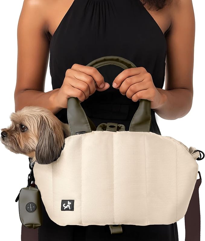 Small Dog Carrier Purse, Portable Pet Carrier Tote Carrier with Pockets, Adjustable Safety Leash, Waterproof Dog Travel Bag, Travel Pets Purse up to 4 Lbs, Cream Beige