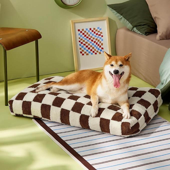 LE SURE Cute Aesthetic Dog Bed for Crate,Jacquard Thick Pet Pillow 35x22 | Shredded Chopped Foam,Modern Plush Crate Cushion Gift for Large Dog, Waterproof Washable Cover, Nonslip Bottom, Brown