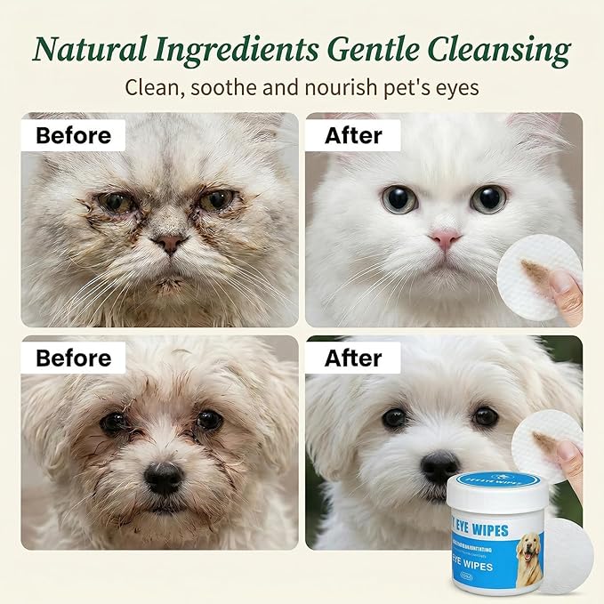 Dog Eye Wipes for Tear Stain Removal, Vet-Recommended Dog Eye Infection Treatment, Natural Dog Wipes for Discharge, Pet Eye Cleaner for Dogs&Cats, Gentle & Safe Pet Wipes for Sensitive Skin, 130 Count