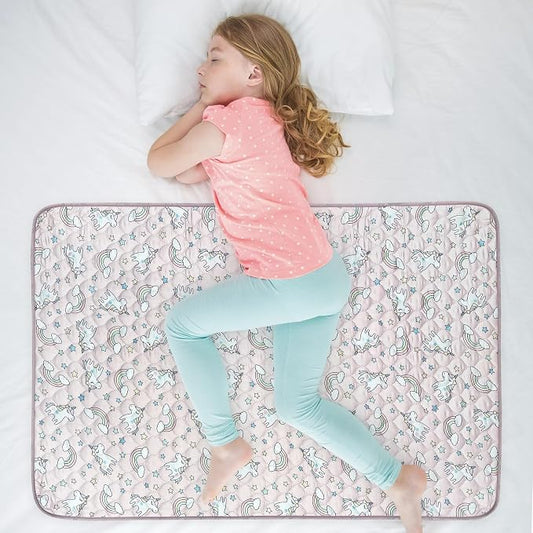 Organic Incontinence Pads for Kids & Toddlers - 5 Layer Waterproof Protectors for Overnight Bed Wetting - Reusable & Washable Pee Pads - Fits Twin to Full Size Beds - 34" x 52" Unicorn