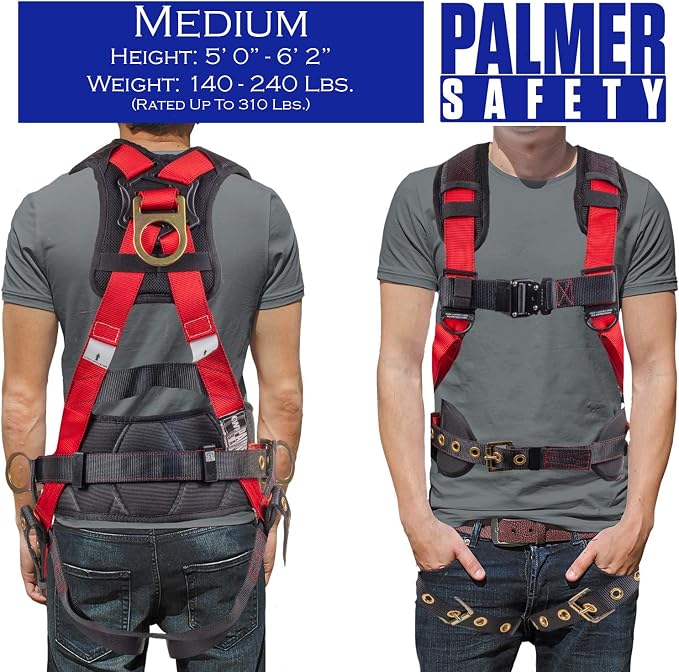 Fall Protection Hammerhead Kit I 5pt Safety Harness, 6' Double Leg Lanyard, 18" D-Ring Extender (Red - MD)