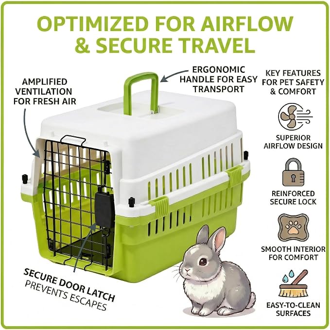 Hard-Sided Pet Carrier for Cats and Small Dogs, 20" Sturdy Travel Kennel with Secure Wire Door & 360° Ventilation, Portable Plastic Crate for Vet Visits & Car Travel (White/Green)