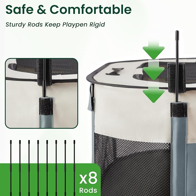 Love's cabin Dog Playpen Cat Puppy Pen, Portable Playpens for Pet Indoor/Outdoor Travel Camping, Foldable Kennel Tent Crate for Rabbits & Small Animals with Carrying Case (Gray Green with Pad, Small)