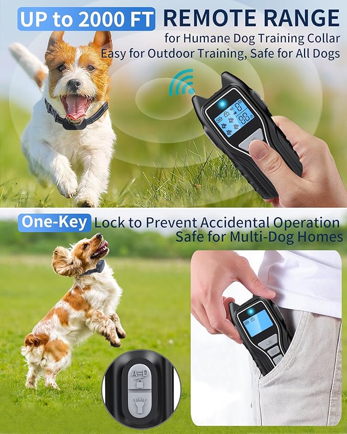 Dog Training Collar with Remote, Waterproof IPX7 E Collar for Dogs, Beep and Vibration Modes, Safe and Humane Training, 2000FT Range, Rechargeable, Fits Small Medium Large Dogs 15–120 lbs (Gray)