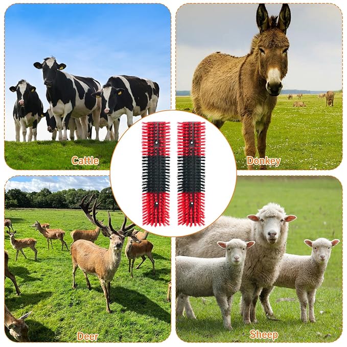 4pcs Livestock Scratch Brush Accessories With 16 Screws，Animal Back Scratching Brush for Cow,Cattle,Sheep, Horses,Pigs，Massage Grooming Tool（Red）