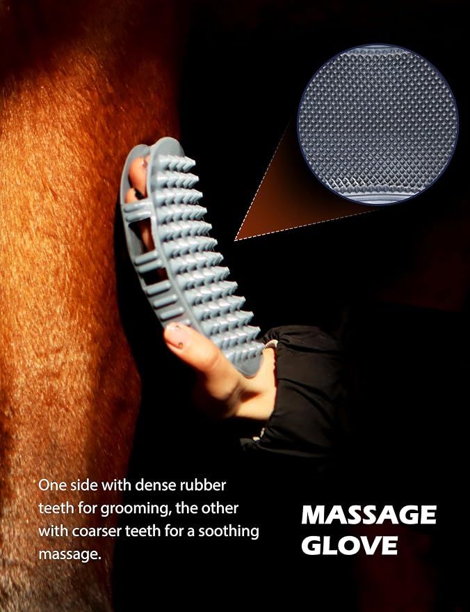 Harrison Howard Horse Grooming Kit 9 Piece with Tote, Non-Slip Silicone Grip Brush Set for Horses, Shedding Bathing Daily Care, Beginner Friendly Black
