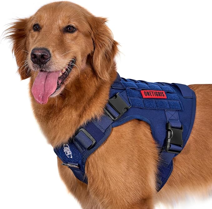 OneTigris Tactical Dog Harness Vest No-Pull Service Dog Vest for Large Dogs | 1000D Pullable Nylon, with Control Handle and Hook & Loop Panels, Easy On & Off, Adjustable for Walking Training Blue XL