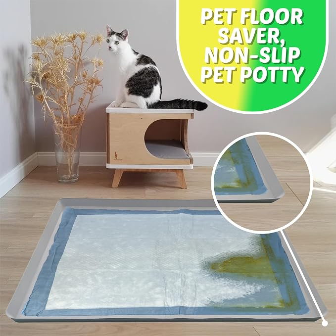 Dog Pee Pad Holder - Fits Up to 30” x 36” Pee Pad - 1 Pack - Light Grey | Stable Grip, Soft Edges, Quick Wipe Silicone Surface, Dog Pad Holder for Indoor Flooring Protection