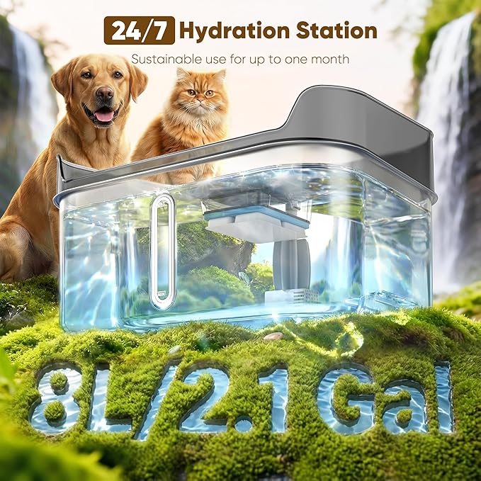 No Spill Dog Water Fountain Stainless Steel, Large 8L/2.1Gal Ultra Quiet | Pet Water Fountain for Cats Dogs Indoor, Automatic Dog Water Bowl Dispenser