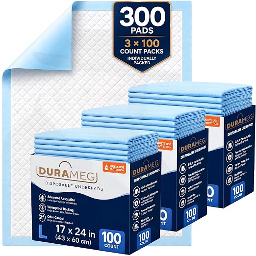 Chucks Disposable Underpads 17x24 300 Count Bed Pads Incontinence Chux Pads | Moderate Absorbency, Waterproof Leakproof, Mattress & Furniture Protection, Adults & Elderly, Puppy Training Pads, Chairs