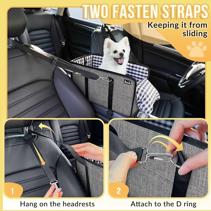 SlowTon Console Dog Car Seat, Dog Booster Seat for Small Dogs Under 11lbs | Portable, Sadety Features for Anti-Collapse , Hard Bootm for Excellent Support, with Washable Cushion Built in Safety Belt