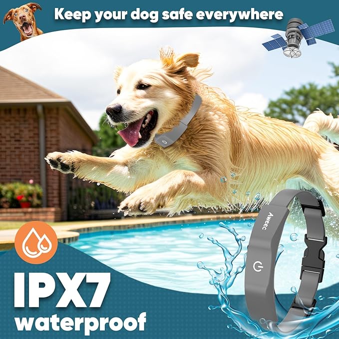 GPS Electric Dog Fence with Free App, Wireless Fence System with Training Collar, Portable for Outdoor Use, Rechargeable Waterproof Flexiable Collar, Adjustable of Dogs (Grey)