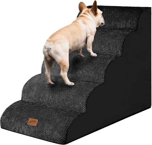 GoGoBunny Ramp Dog Stairs for High Beds 24.4" H, 5-Step Extra Wide Dog Slope Stairs with Durable Waterproof Fabric Cover, Pet Steps for Old Large Dogs Climbing, Non-Slip Sturdy Indoor Step, Black