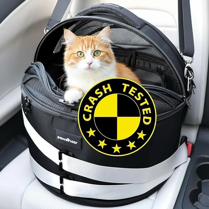 Crash-Tested Small Dog Car Seat | CPS Certified Crash Protection | 3-in-1 Portable Dog Car Seat, Indoor Enclosed Cat Bed & Round Pet Carrier | 5 Star Crash-Tested & Rated for Safe Car Travel.