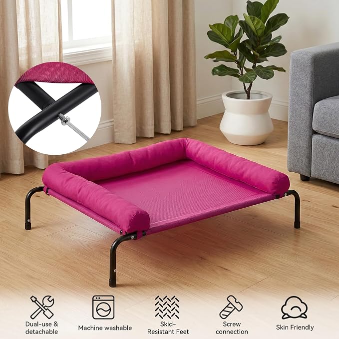 Cooling Elevated Dog Bed for Large Dogs, Outdoor Raised Dog Beds Dogs Cot | Dogs Bed W/Breathable Mesh, Pet Cots W/Removable Waterproof Bolster