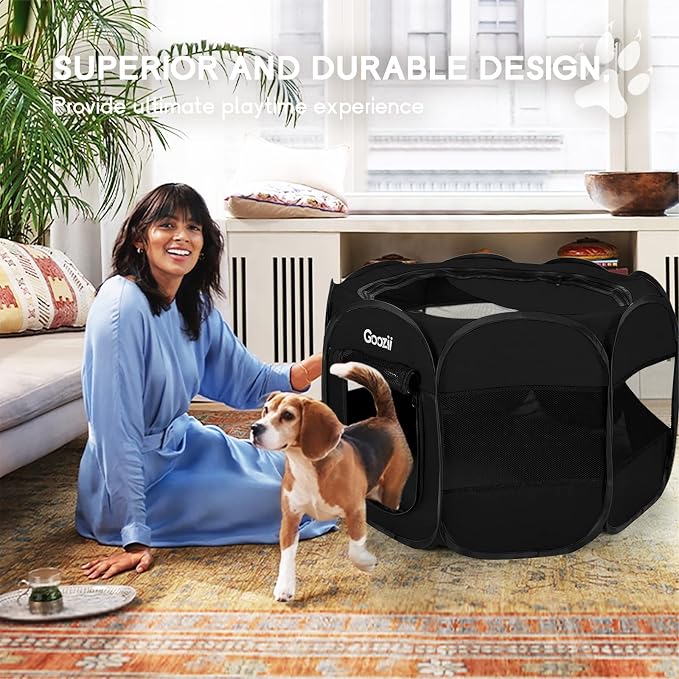 GOOZII Kitten Cat Playpen for Indoor Cats Enclosed, Portable Foldable Pet Dog Playpen Outdoor Play Tents Crate Cage with Zipper Top Cover Door for Puppy Outside Rv Car Camper (Black, Small Size)