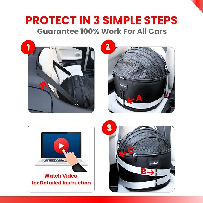 Crash-Tested Small Dog Car Seat | CPS Certified Crash Protection | 3-in-1 Portable Dog Car Seat, Indoor Enclosed Cat Bed & Round Pet Carrier | 5 Star Crash-Tested & Rated for Safe Car Travel.