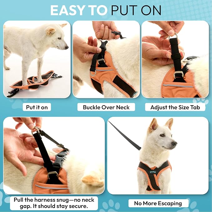 Gooby Escape Free Easy Fit X Step-in Dog Harness, Atlanta Peach, X-Large | Patented escape-free, tightens on back-out; Choke-free X-frame + V-neck; Quick-release buckle; Reflective trim